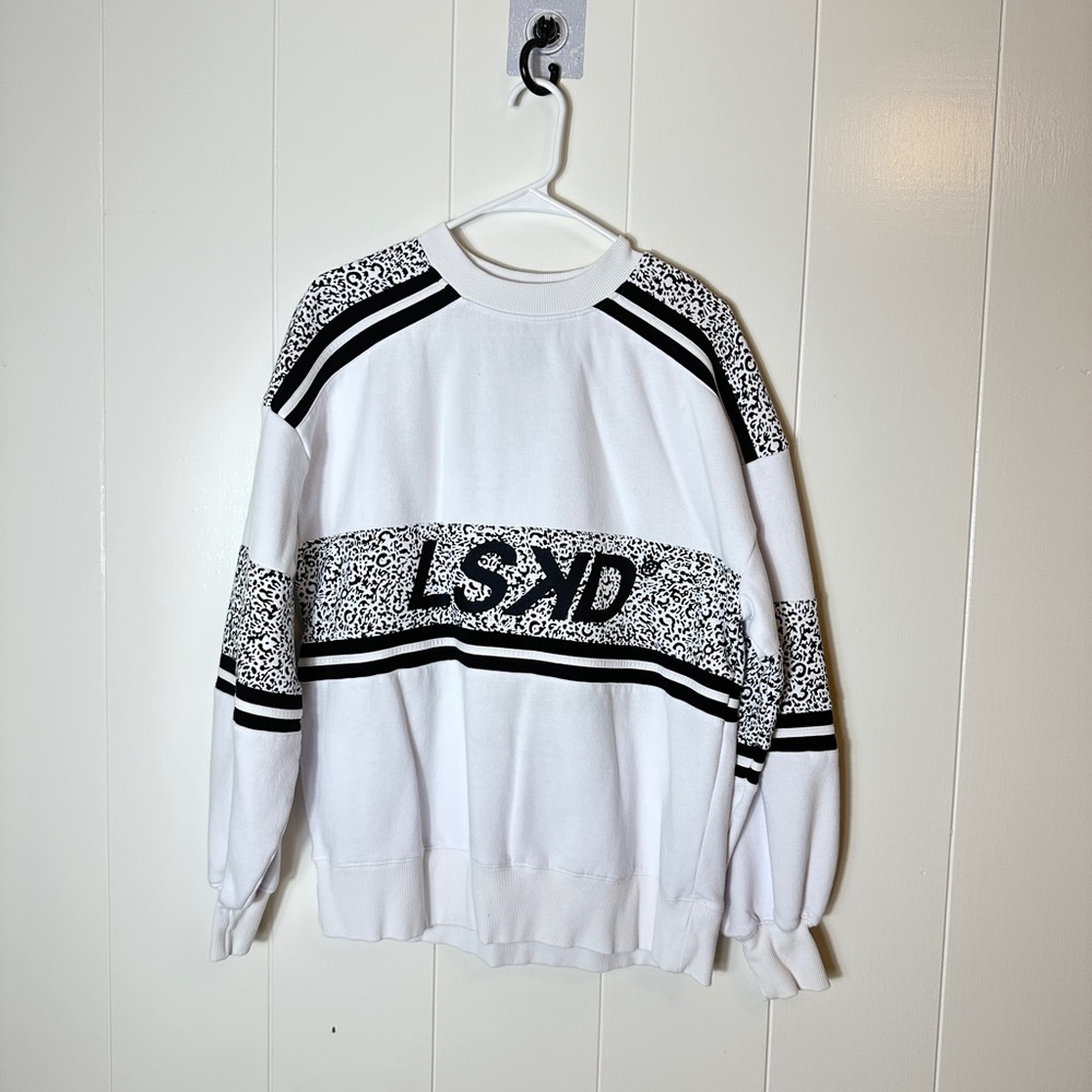 LSKD Women's White Sweatshirt with Black Accents